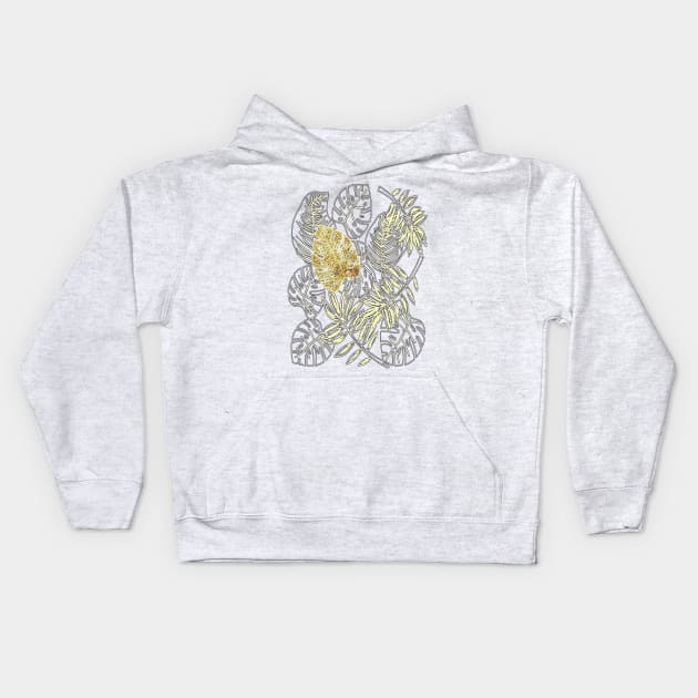 Tropical Leaves with Gold Monstera (Ultra Violet) Kids Hoodie by RoxanneG
